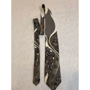 Fratelli Moda Mens Silk Tie Handmade Italy Paisley Geometric Black‎ Grey Cream
